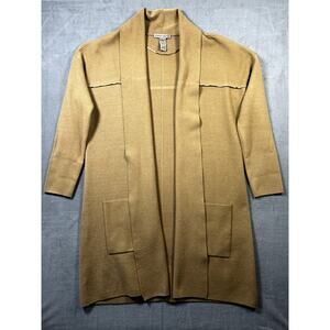 Sharon Young Cardigan Women's Beige Open Front Long Sleeve Pockets Casual XL